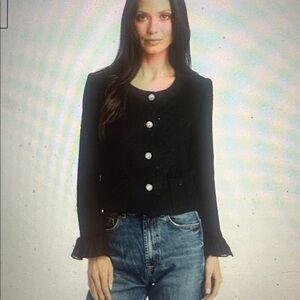 NWT Drew Black Blazer with Ruffle Cuffs Rhinestone buttons